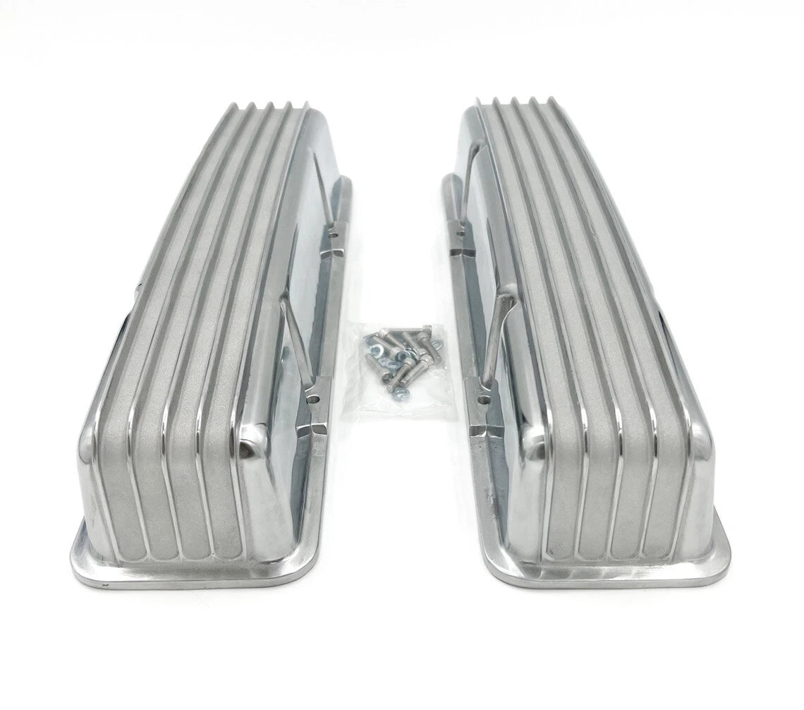 Polished Aluminum Finned Valve Covers for Small Block Chevy 350 (1968–1979)
