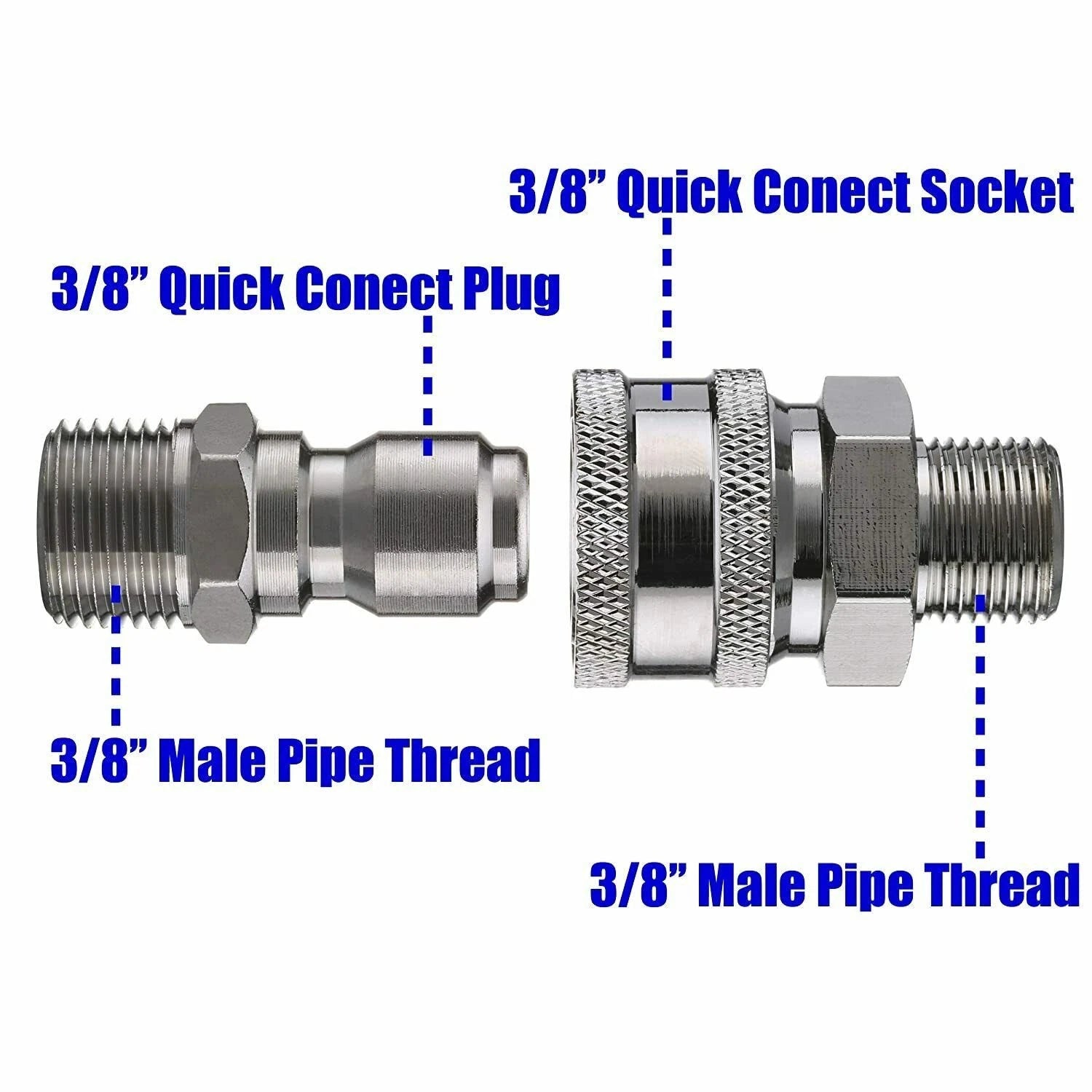 Adapter Kit for Pressure Washer 3/8" 5000 PSI Male Quick Connector