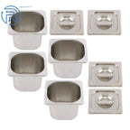 Set of 4 Stainless Steel Steam Hotel Pans with Lids 1/6 6" Deep Non-Stick