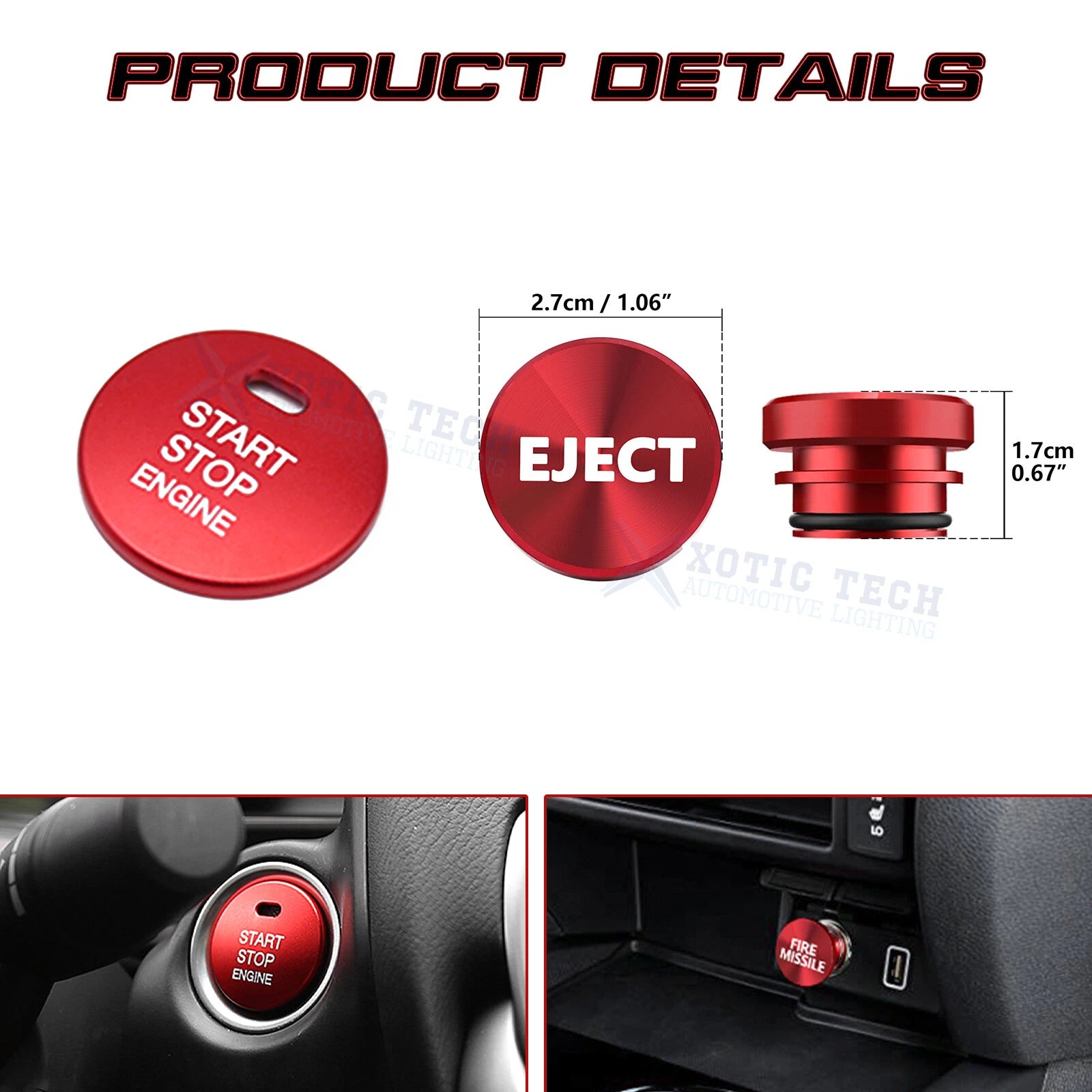 Red Alloy Engine Start + Cigarette Lighter Button Trim for Mazda 3 6 CX-3 (2014-2021)