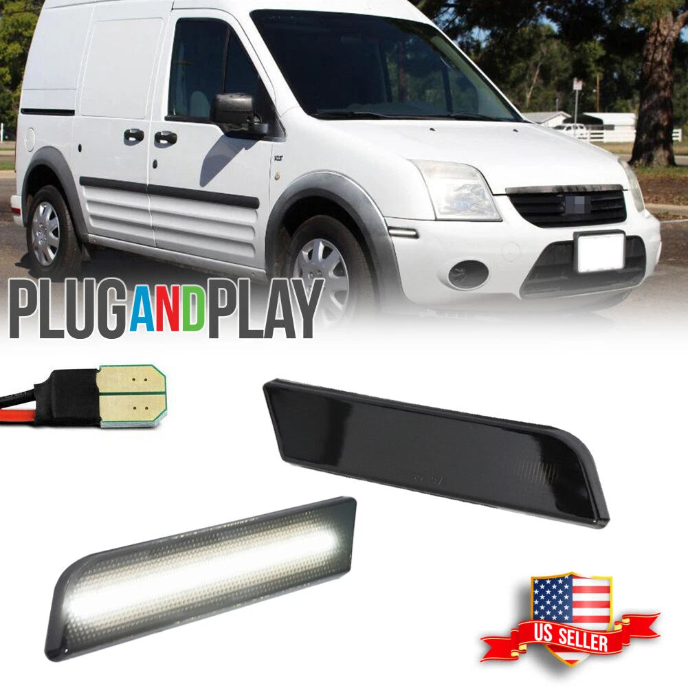 2X Smoke White LED Front Bumper Side Marker Light for Ford Transit Connect (2010–2013)