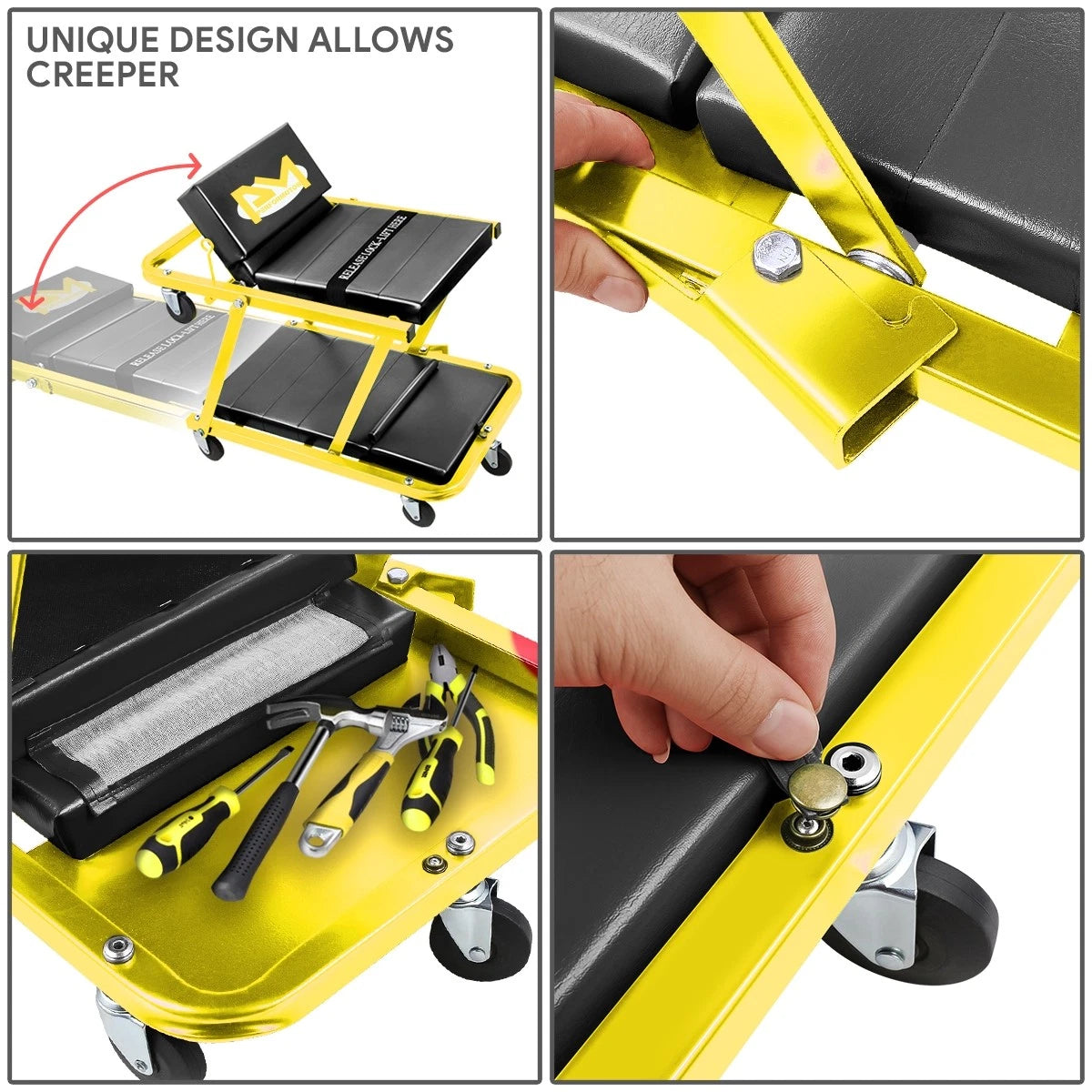 2-in-1 Rolling Creeper for Automotive Use (48" x 18" x 5.9", 330lbs Capacity)