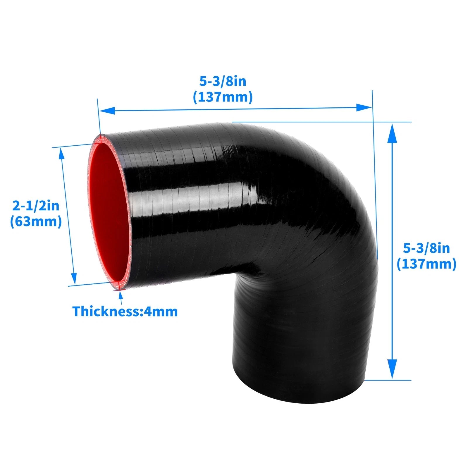 2.5" 90 Degree Elbow Silicone Intercooler Coupler Hose for Turbo Vehicles