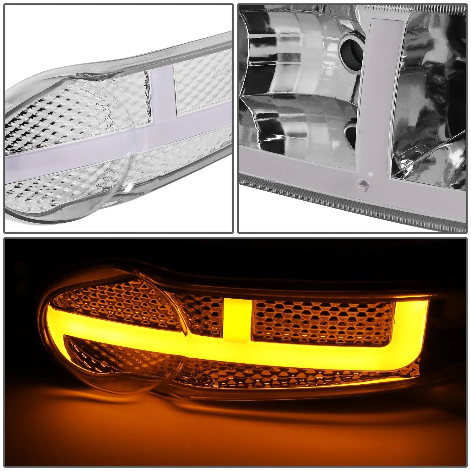 LED DRL Headlights Pair for GMC Sierra Yukon Denali (2001–2007) Chrome