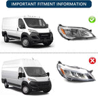 Pair Halogen Headlights for Dodge Ram Promaster 1500 2500 (2023–2026)