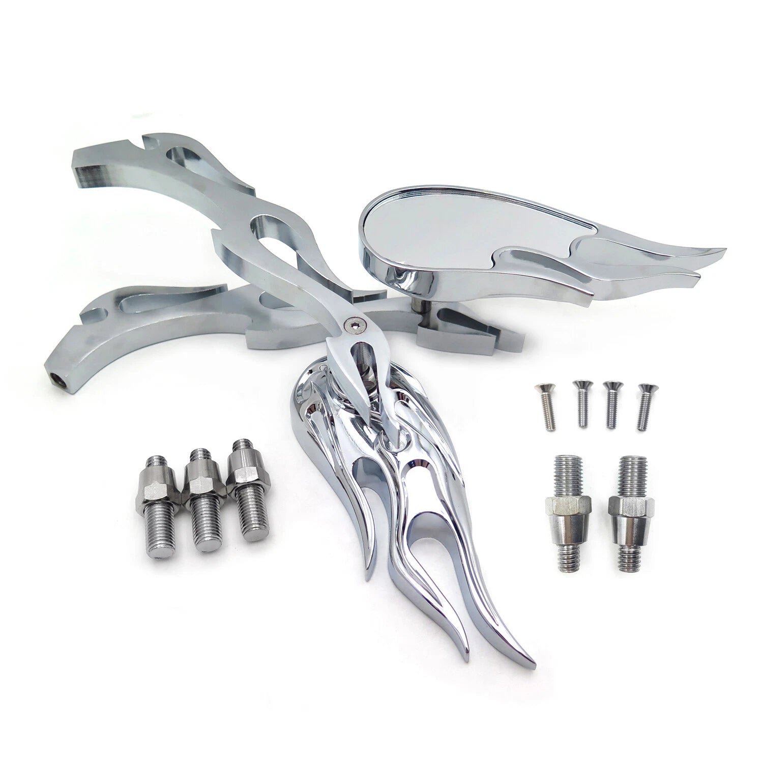 Chrome Burning Fury Running Mirror for Yamaha V-Star, Warrior, V-Max, Virago