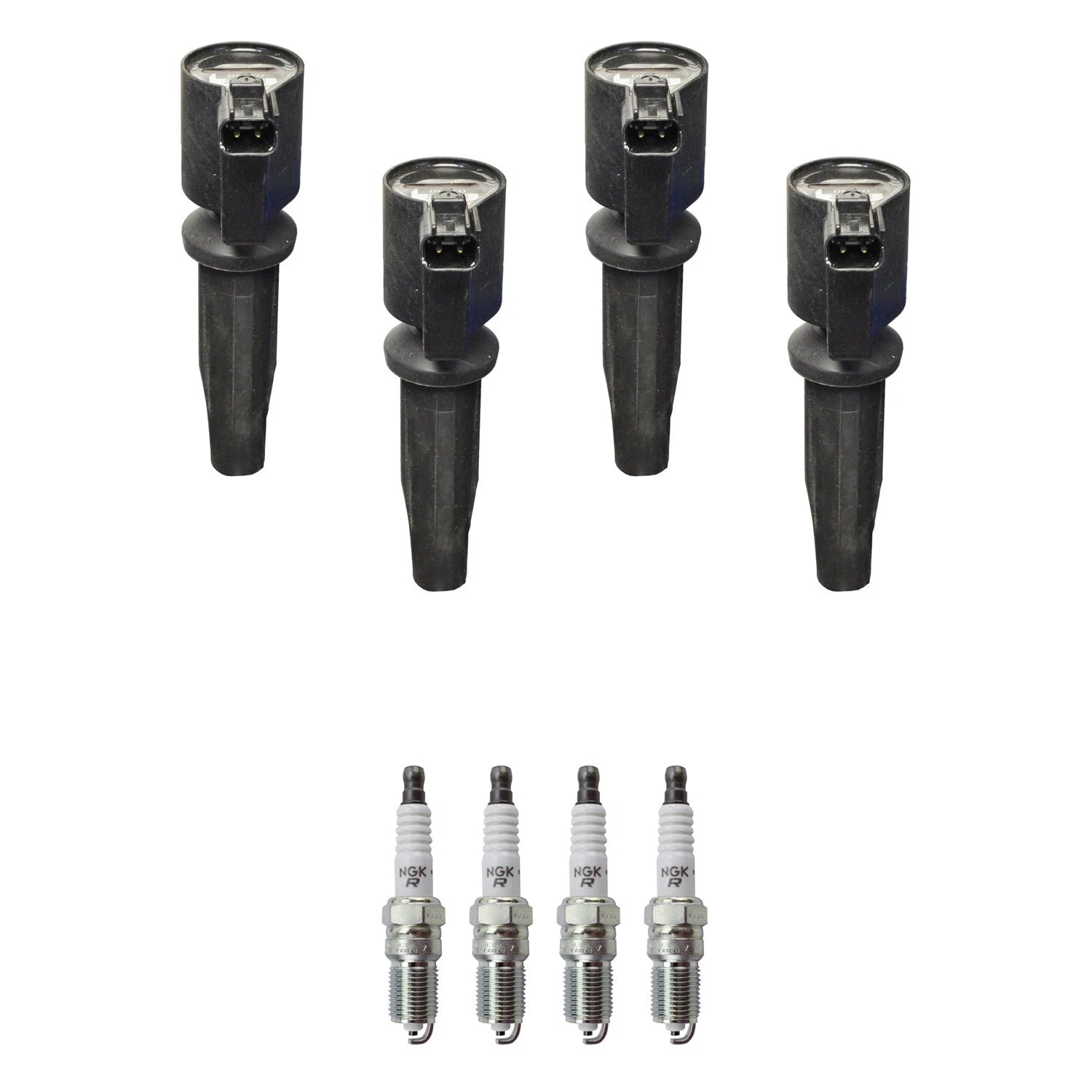 Set of 4 Ignition Coils & NGK V-Power Spark Plugs for Ford Focus (2003–2011)