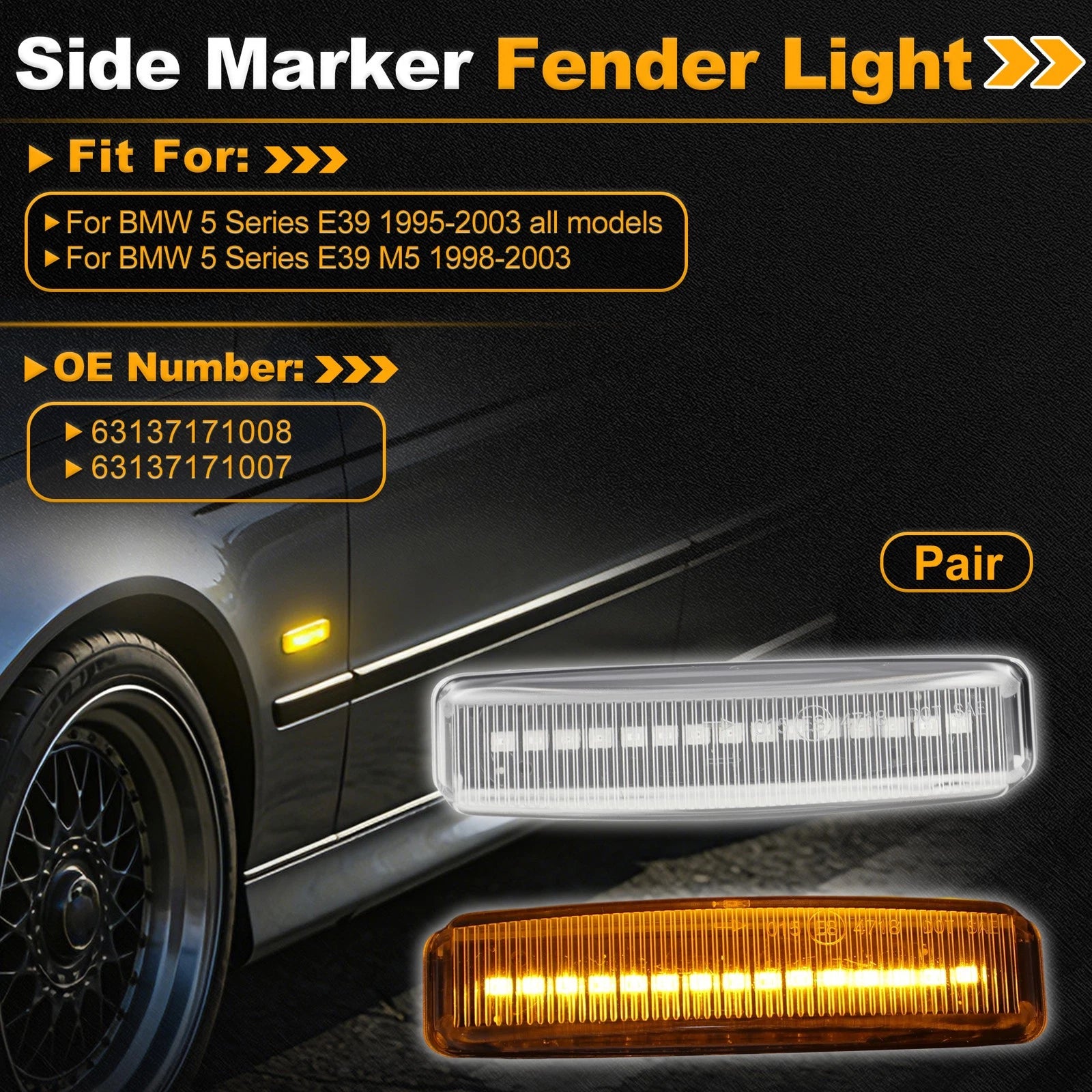 Side Marker Light 63148360589 for BMW 5 Series E39 (1995–2003) Transparent Lens