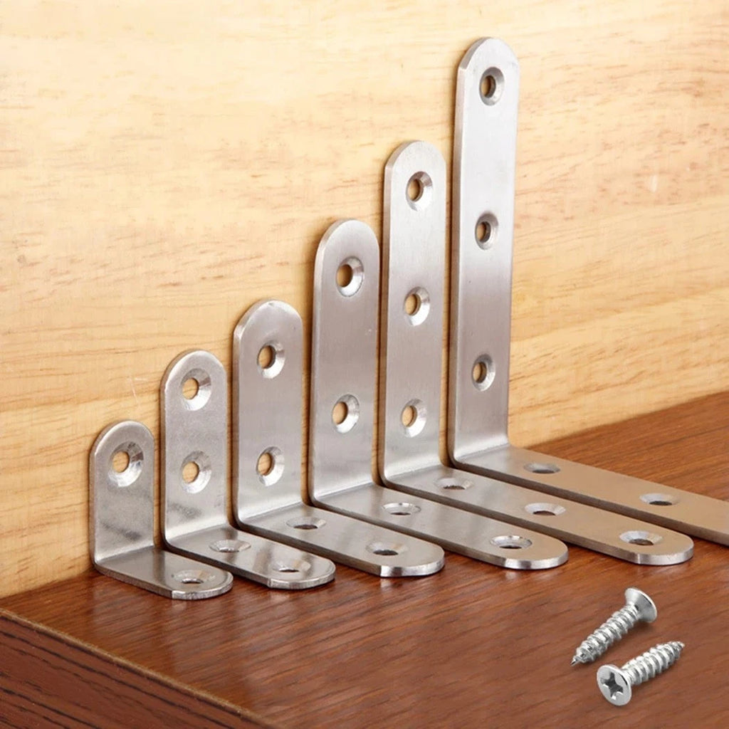 Set of 4 Stainless Steel Corner Braces with Countersunk Screw Holes