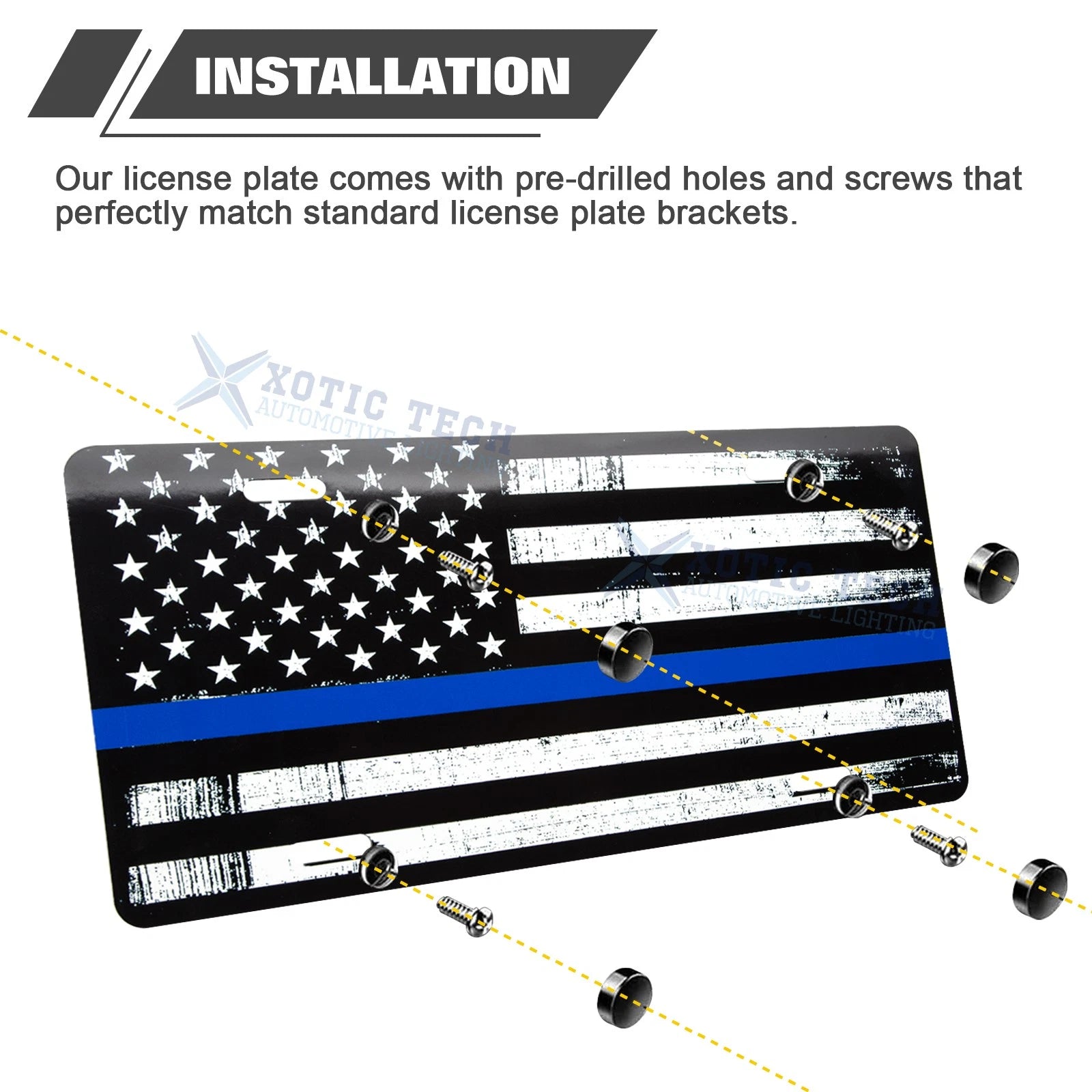 American Flag Front License Plate Valve Stem Cap Bumper Sticker for 2020-2024