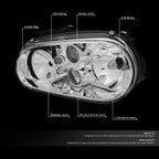 Chrome Clear Projector Headlight Lamps for Volkswagen Jetta (1999–2006)