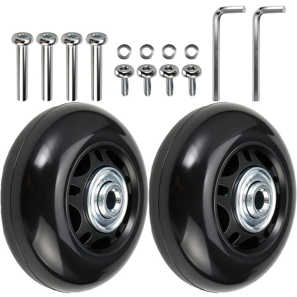 2x 64mm Black Wheels with Axles Screws for Suitcases