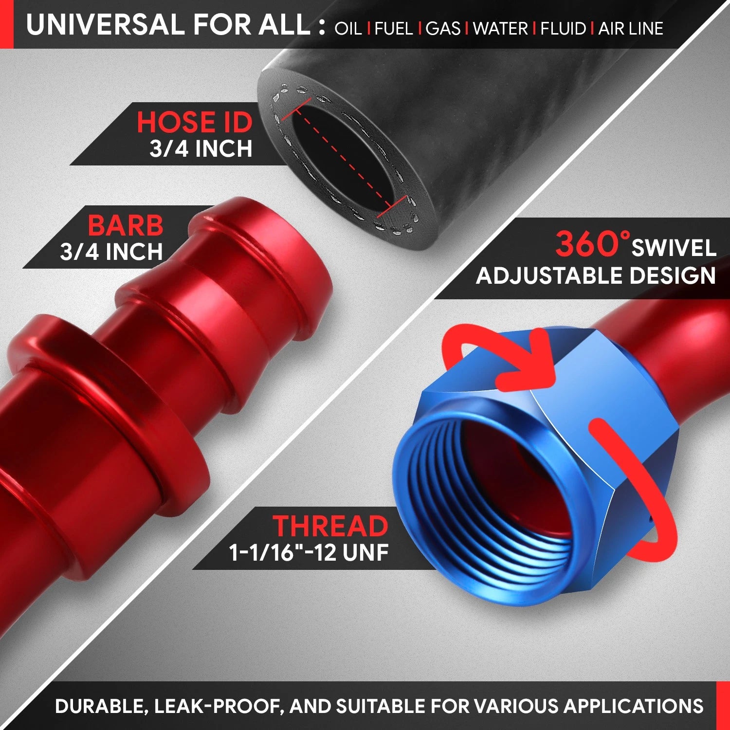 AN12 45 Degree Swivel Oil/Fuel Line Hose End Fitting for Universal