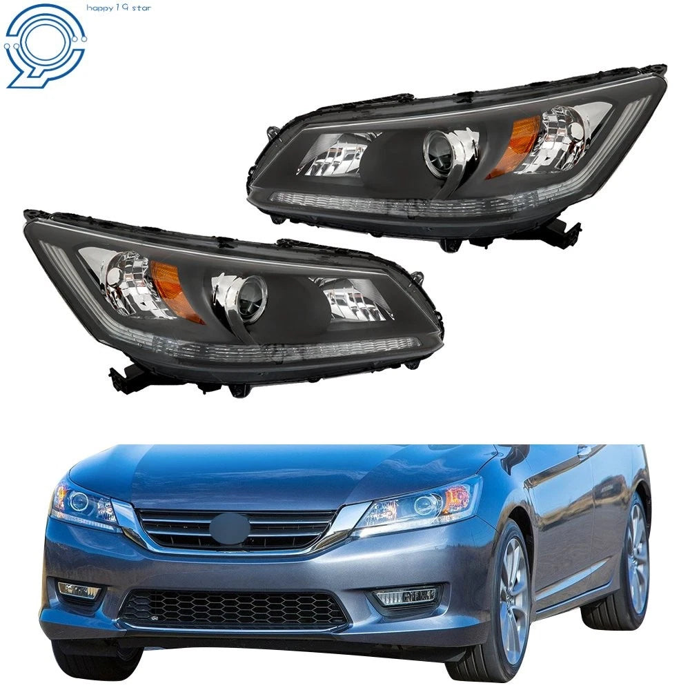 Headlight Set for Honda Accord (2013-2015) Halogen Black