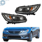 Headlight Set for Honda Accord (2013-2015) Halogen Black