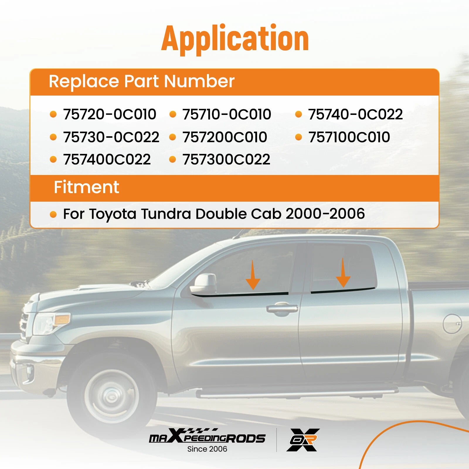 Set of 4 Window Moulding Trim Weatherstrip for Toyota Tundra (2000–2006)