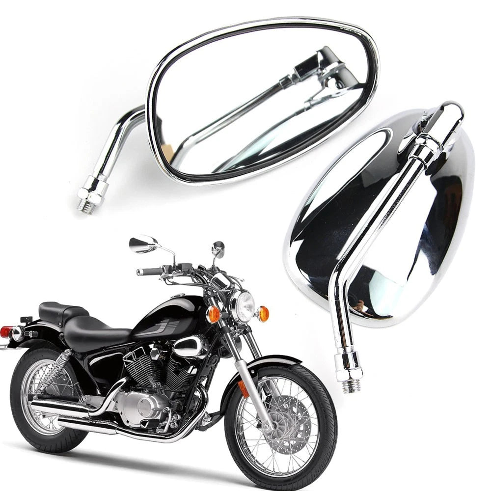 Chrome Long Stem Rear View Mirrors for Honda Suzuki Kawasaki (10mm)