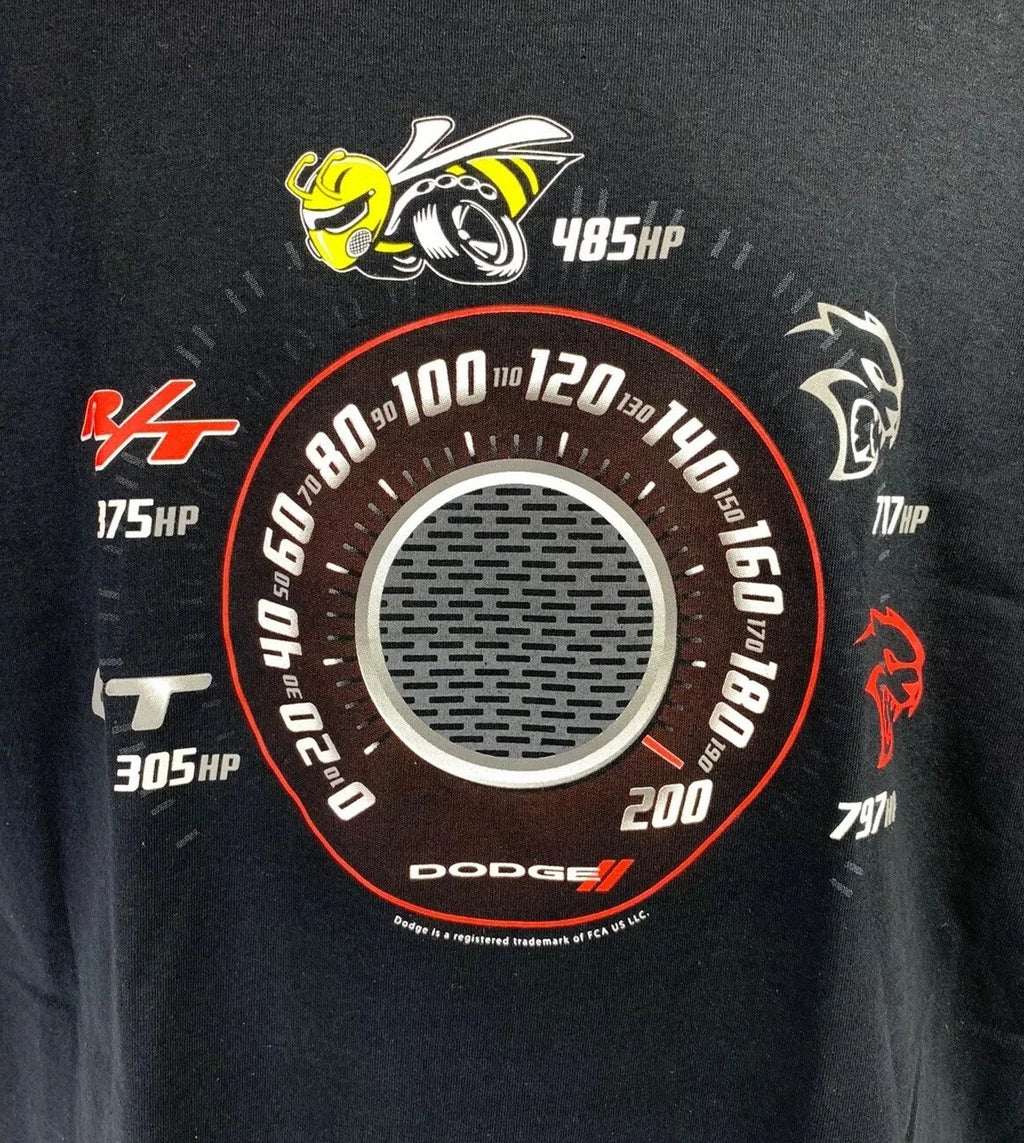 Speedometer T-Shirt for Dodge Challenger and Charger Trim Levels (2008–2023)
