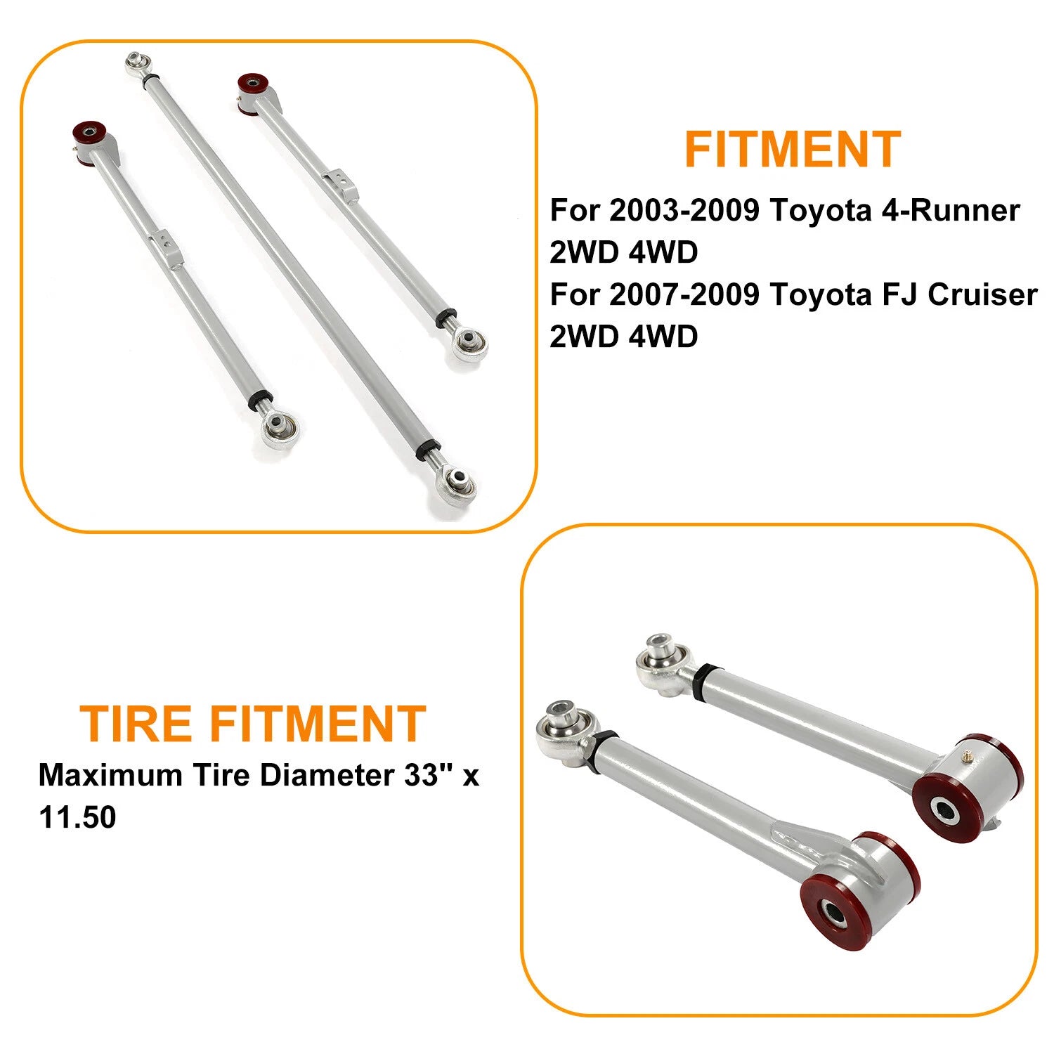 Rear Control Arms + Track Bar Leveling Kit for 4Runner FJ Cruiser (2003–2009)