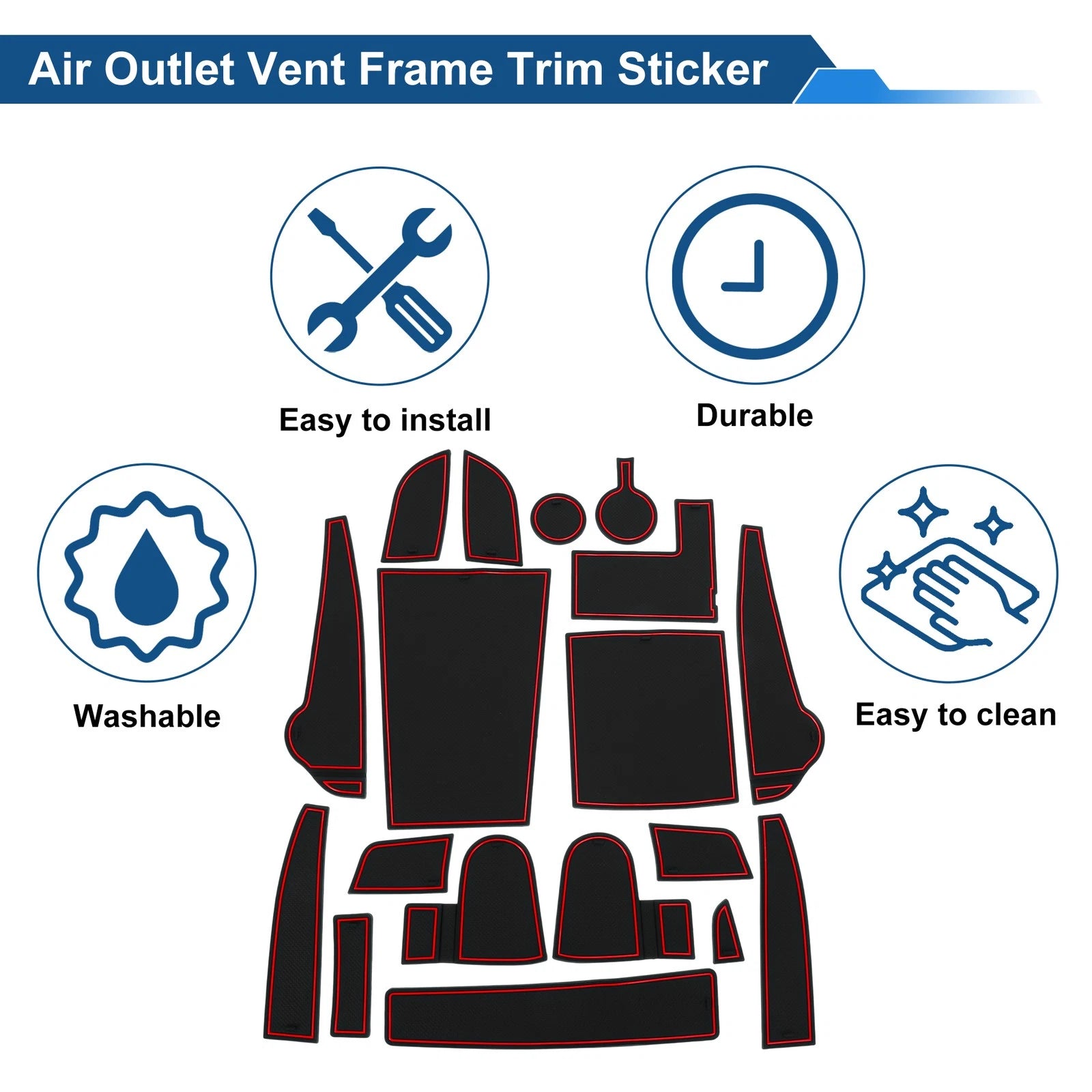 18 Pcs Non-Slip Mat for Hyundai Kona Electric EV (2020–2022) PVC Red
