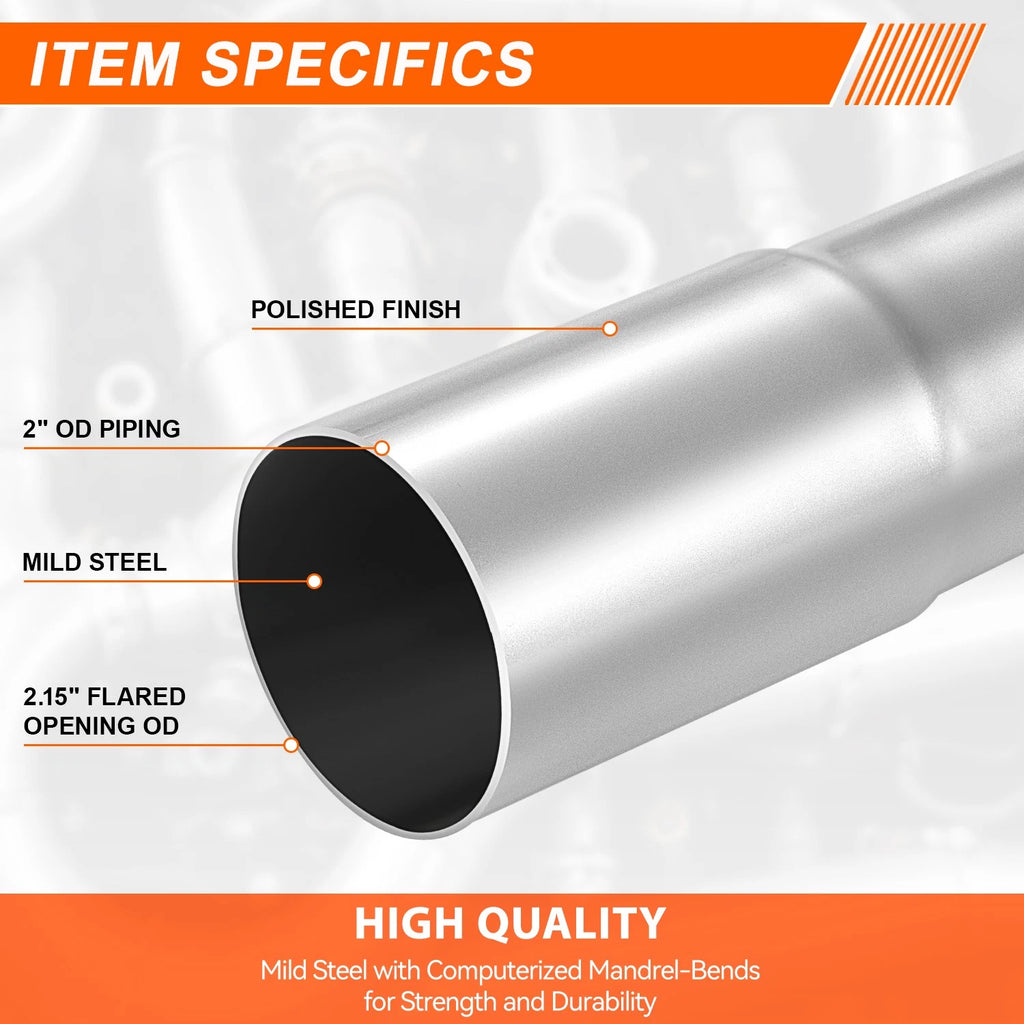 2" OD Mild Steel Exhaust Piping for Custom Applications (18")