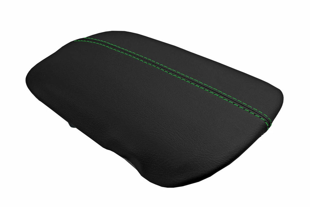 Leather Console Lid Armrest Cover for Ford Mustang (2015–2020) Black Green Stitch