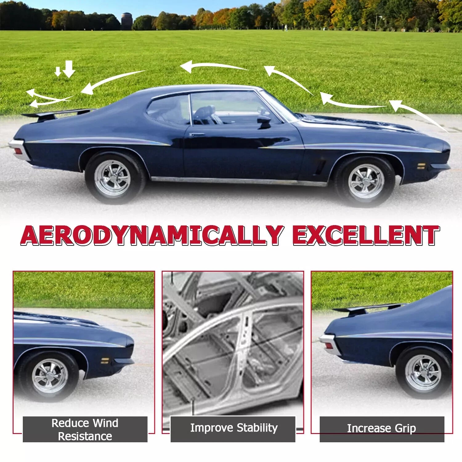Rear Trunk Spoiler Wing Lip for Pontiac GTO (1970–1972) Black Factory Style