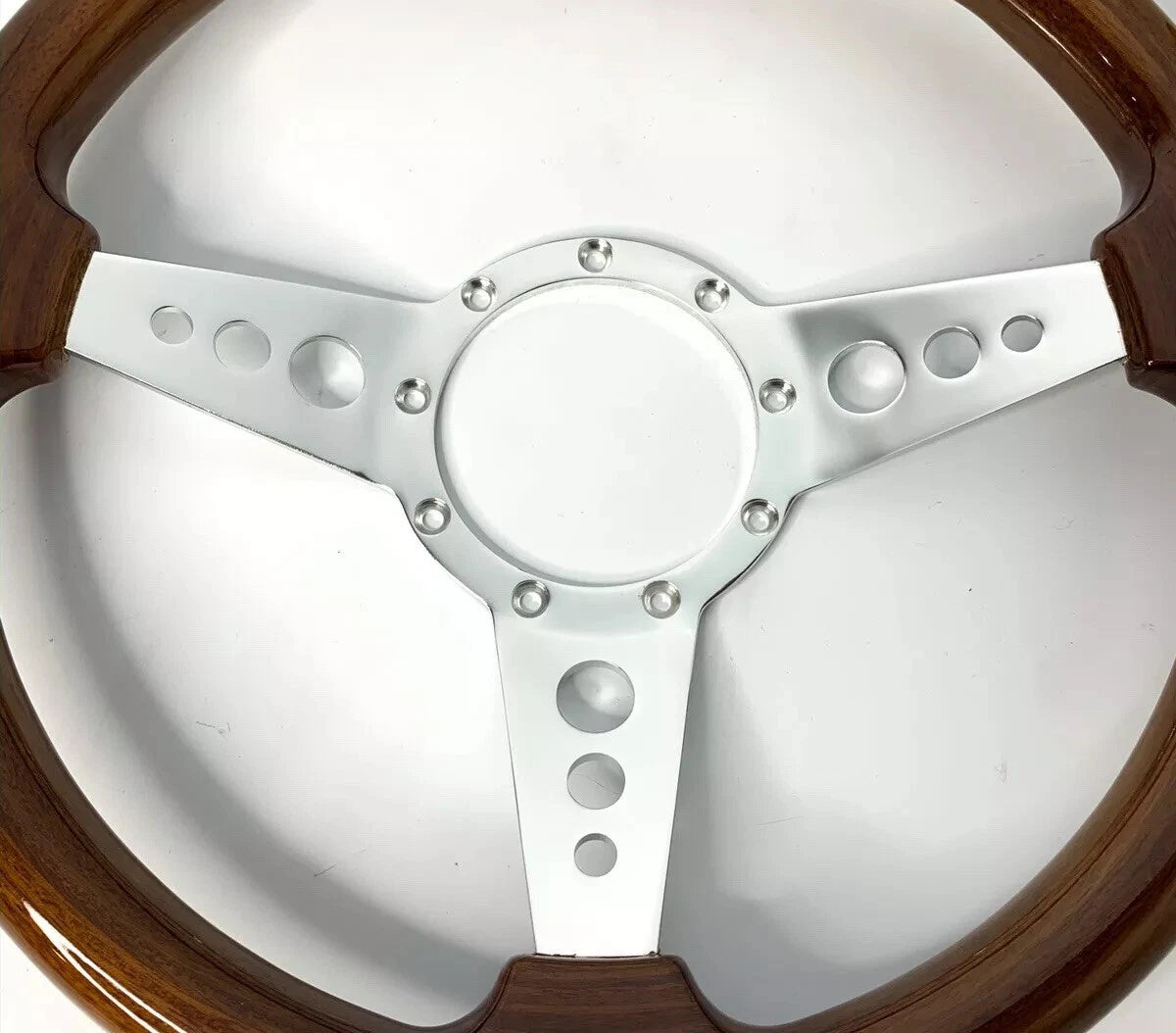 Steering Wheel 14 Inch Drilled 3 Spoke Walnut Grip for Universal Fit (9 Hole)