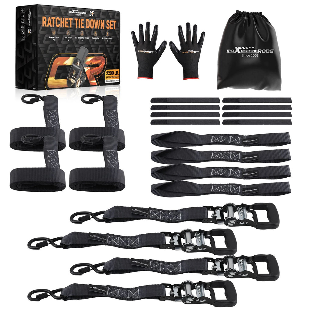 Ratchet Tie Down Straps 1.6in x 8ft (4 Pack) for Truck  (2018–2024)