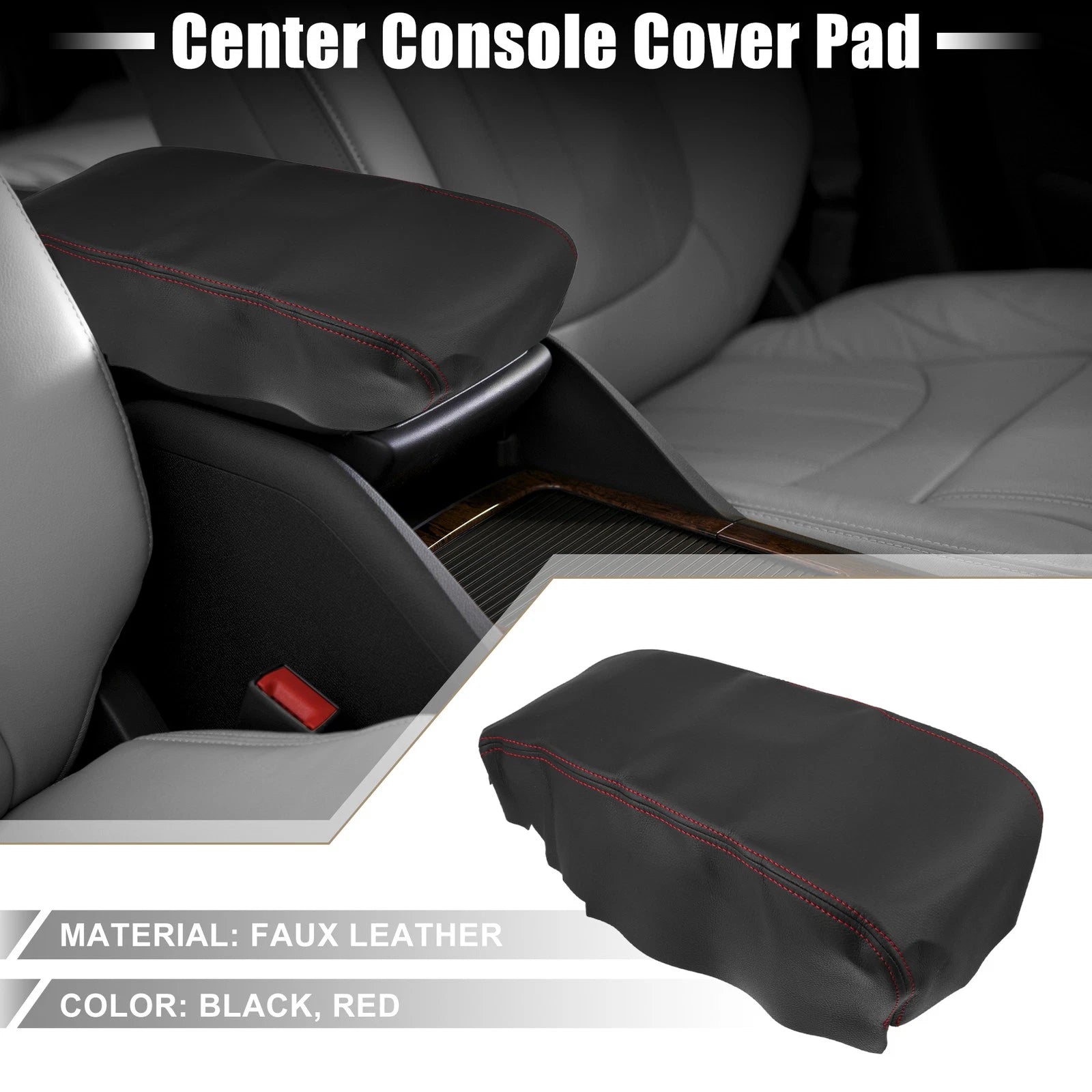 Center Console Armrest Cover for Dodge Charger (2008–2010) Black Red Stitches