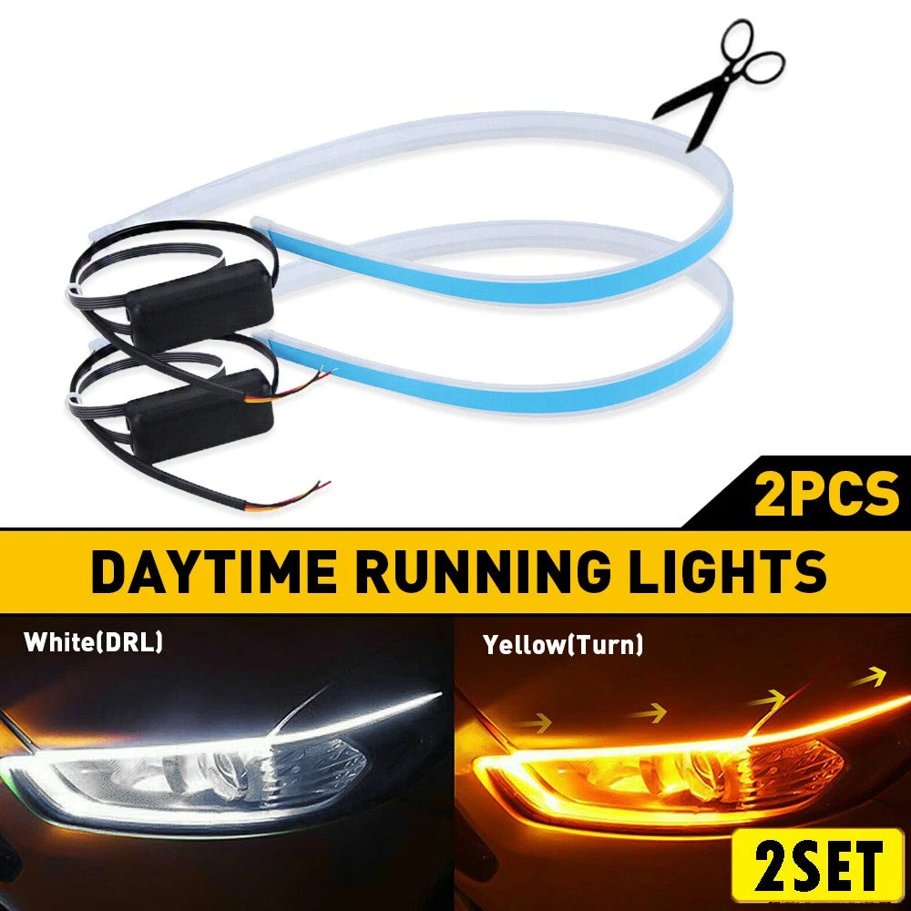 4X LED Car Switchback Tube DRL Light Strip for Universal (2010–2023)