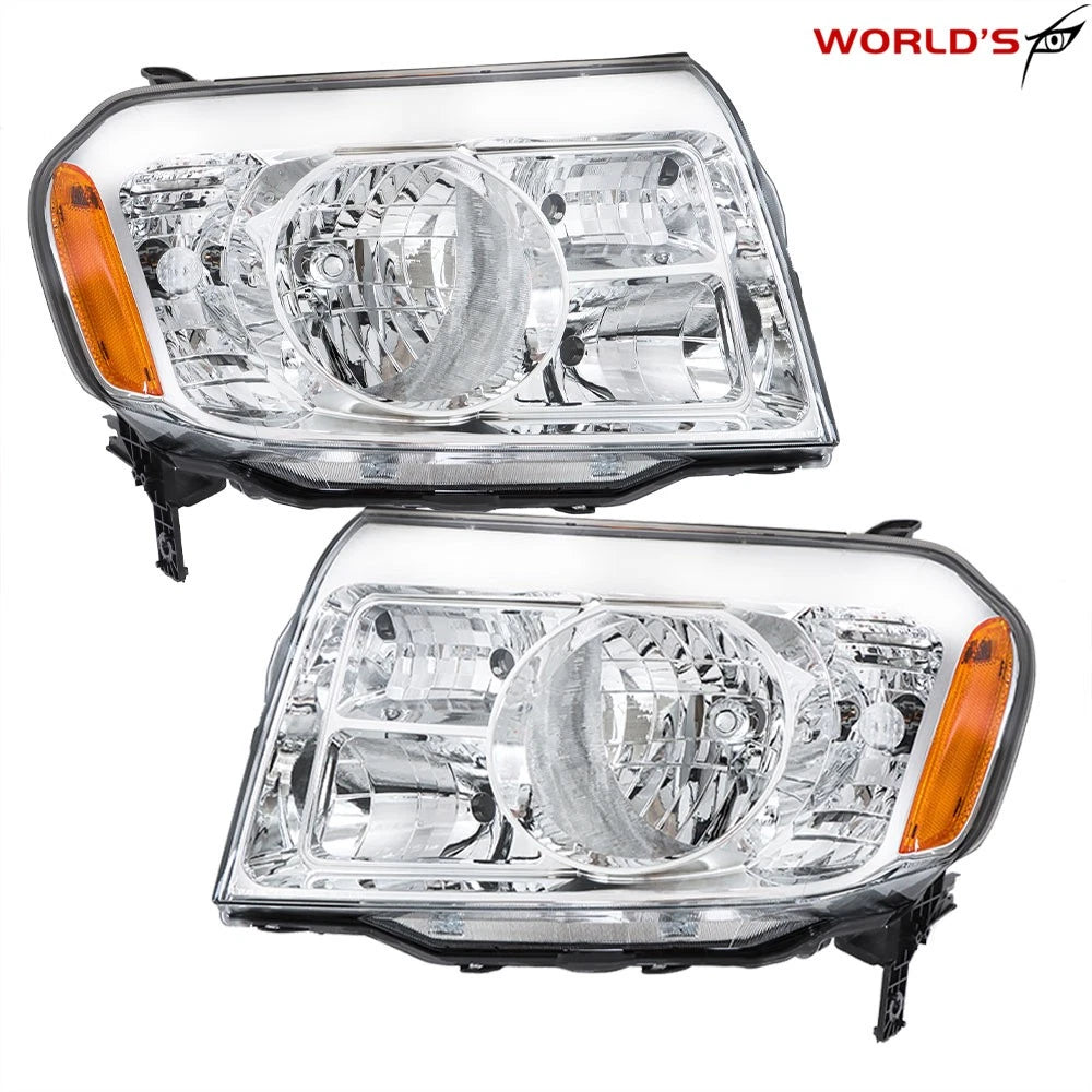 Set of 2 Halogen Chrome Amber Headlights for Honda Pilot (2009–2011)
