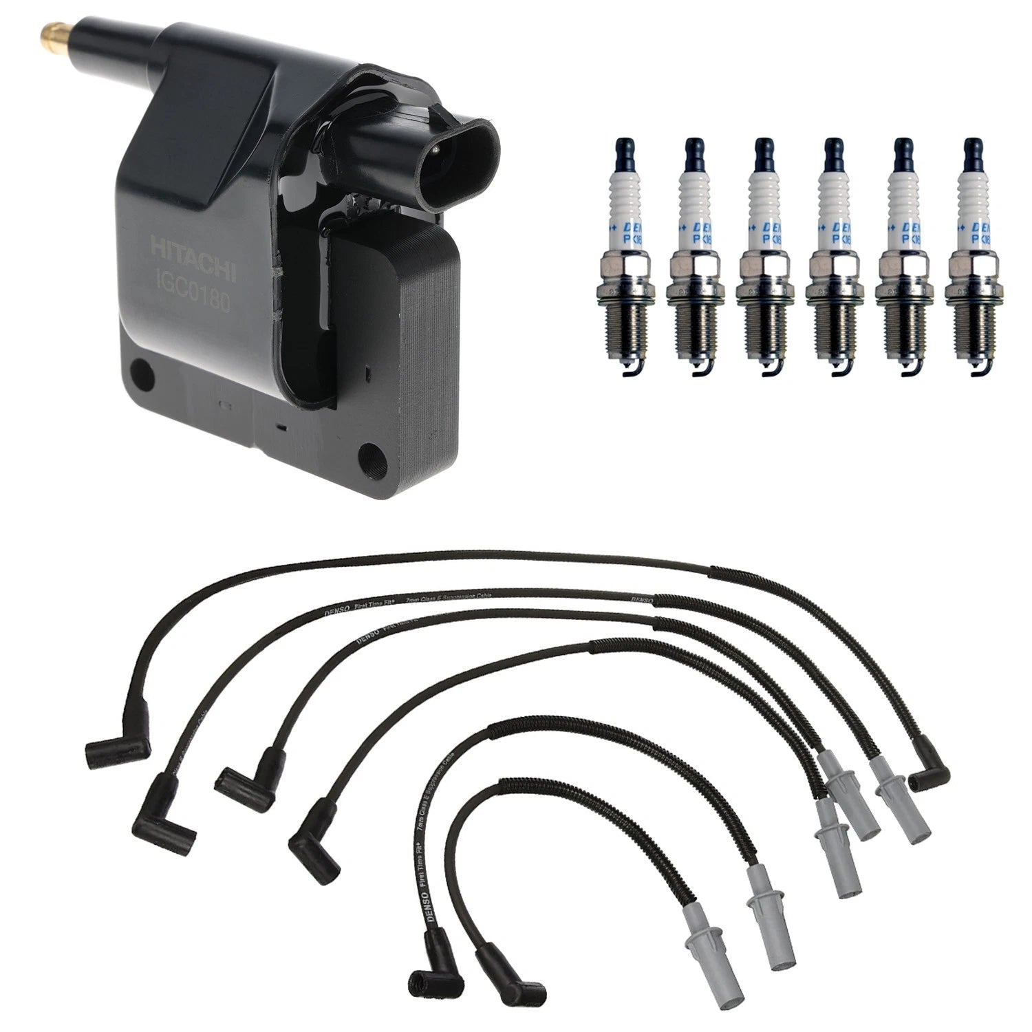 Set of 6 Hitachi Ignition Coils & Denso Iridium Spark Plugs for Dakota V6 (1997–2004)