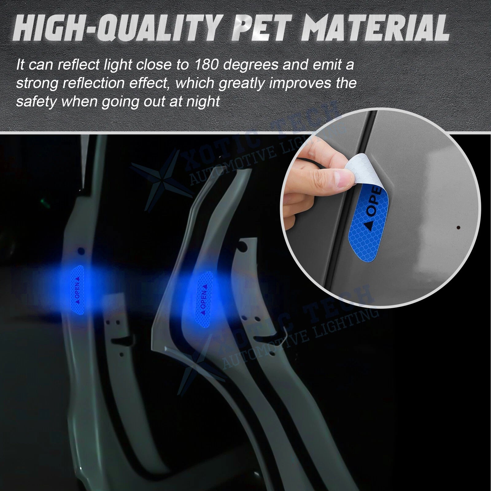Racing Style Door Open Night Visibility Safety Warning Reflector Sticker Tape for Universal (-)