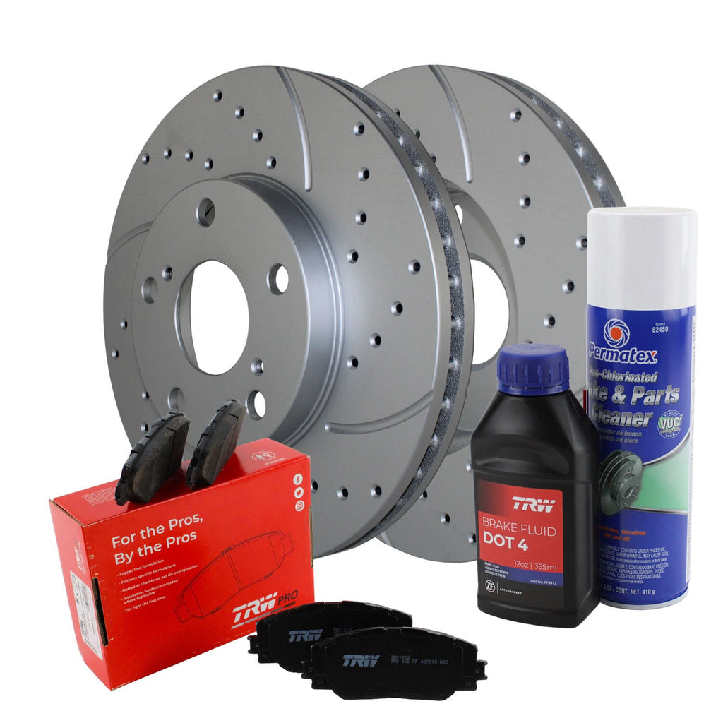 Front Brake Kit with 275mm Drilled Rotors & TRW Pro Ceramic Pads for ES300, Avalon, Camry