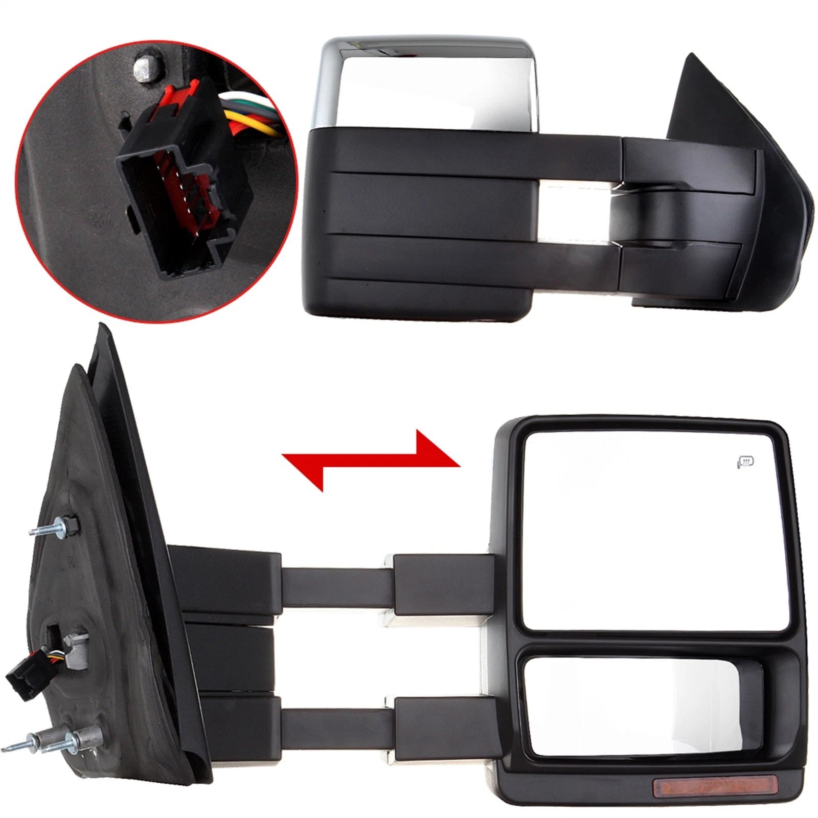 Set of 2 Chrome Power Heated Puddle Lamp Turn Signal Side Tow Mirrors for F150 (2007–2014)