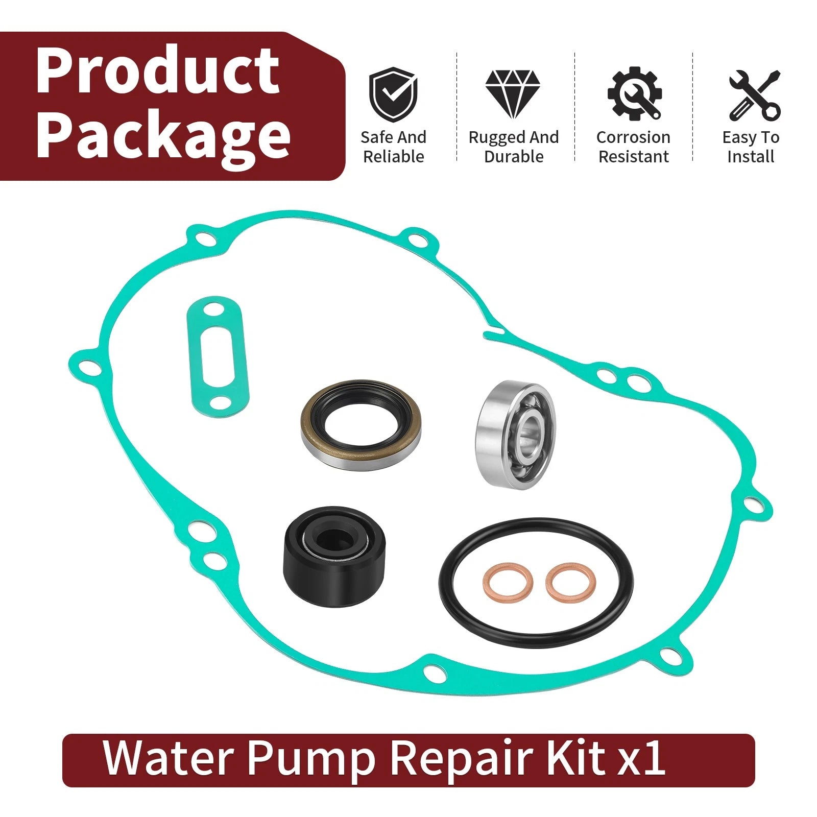 Water Pump Repair Kit & Bearing for Kawasaki KX60 (1985–2003), Suzuki RM60 (2003)