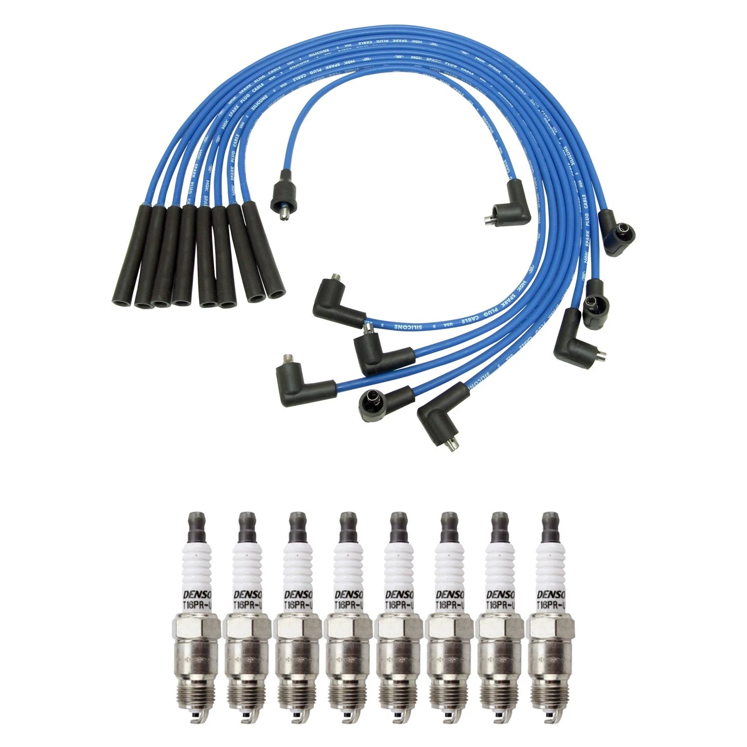 NGK Wire Set & Denso 8 Spark Plugs Kit for Cougar Custom LTD Mustang V8 (1994–2002)