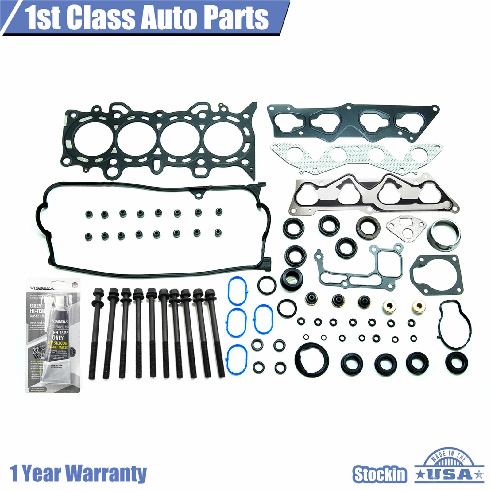 Engine Head Gasket Set with 10 Bolts for Honda 1.7L SOHC (2001–2005)