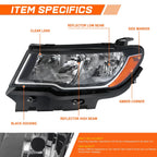 Driver Left Side Headlight Lamp for Jeep Compass (2017–2021) - Black Amber