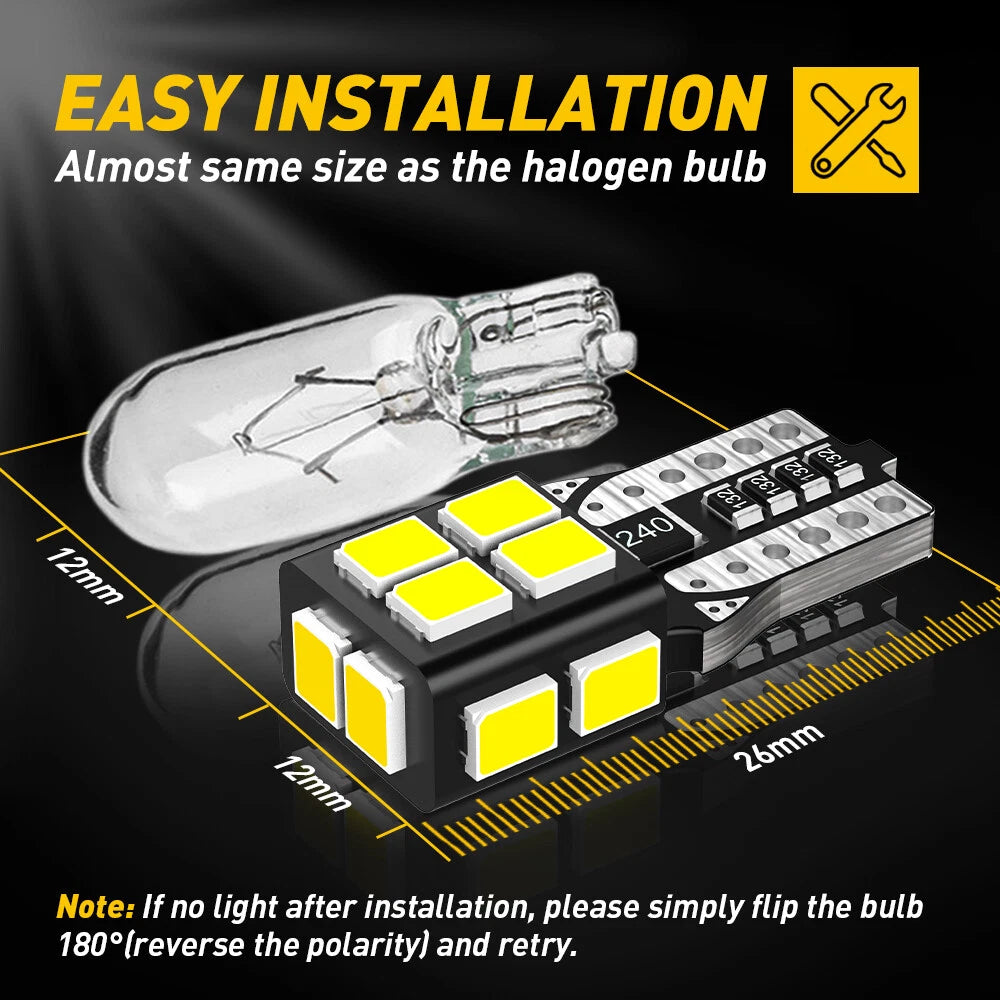 2X T10 LED Side Light Bulbs for Car (Error Free)
