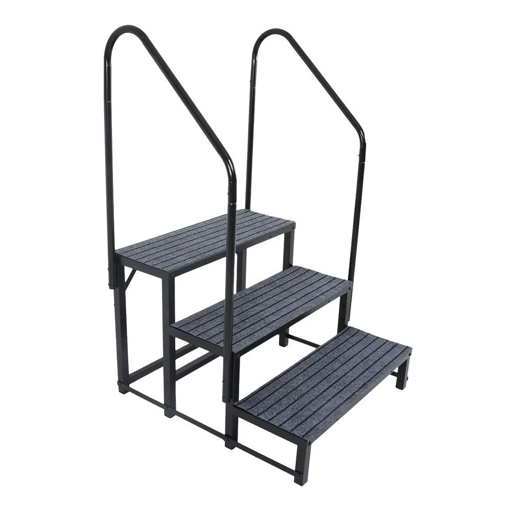 Set of 2 RV Steps with Handrails and Step Mat (660 lbs Load Capacity)