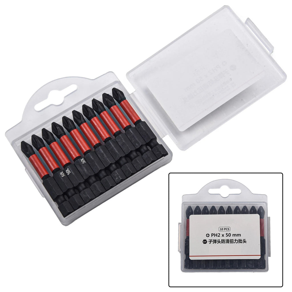 10 Pack Anti Slip Long Drill Bits with Magnetic PH2 Screwdriver Set