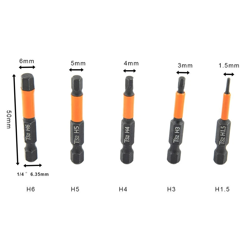 Hex Shank Screwdriver Bit Set for DIY H1.5-H6 (Alloy Steel)