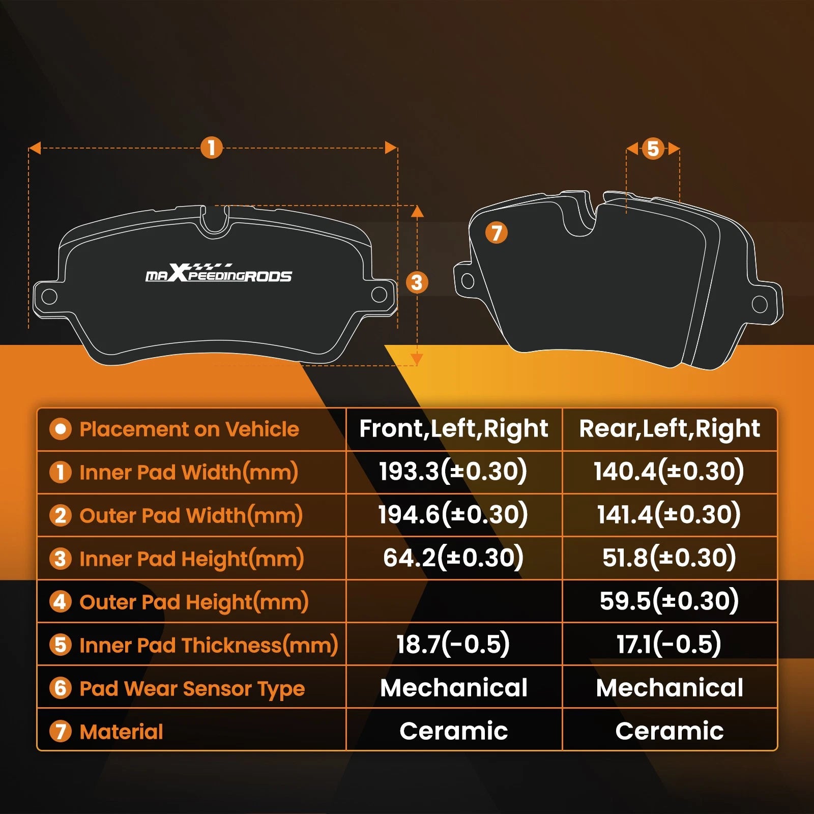 Set of 4 Ceramic Brake Pads for Dodge Durango, Grand Cherokee (2011–2018) D1455