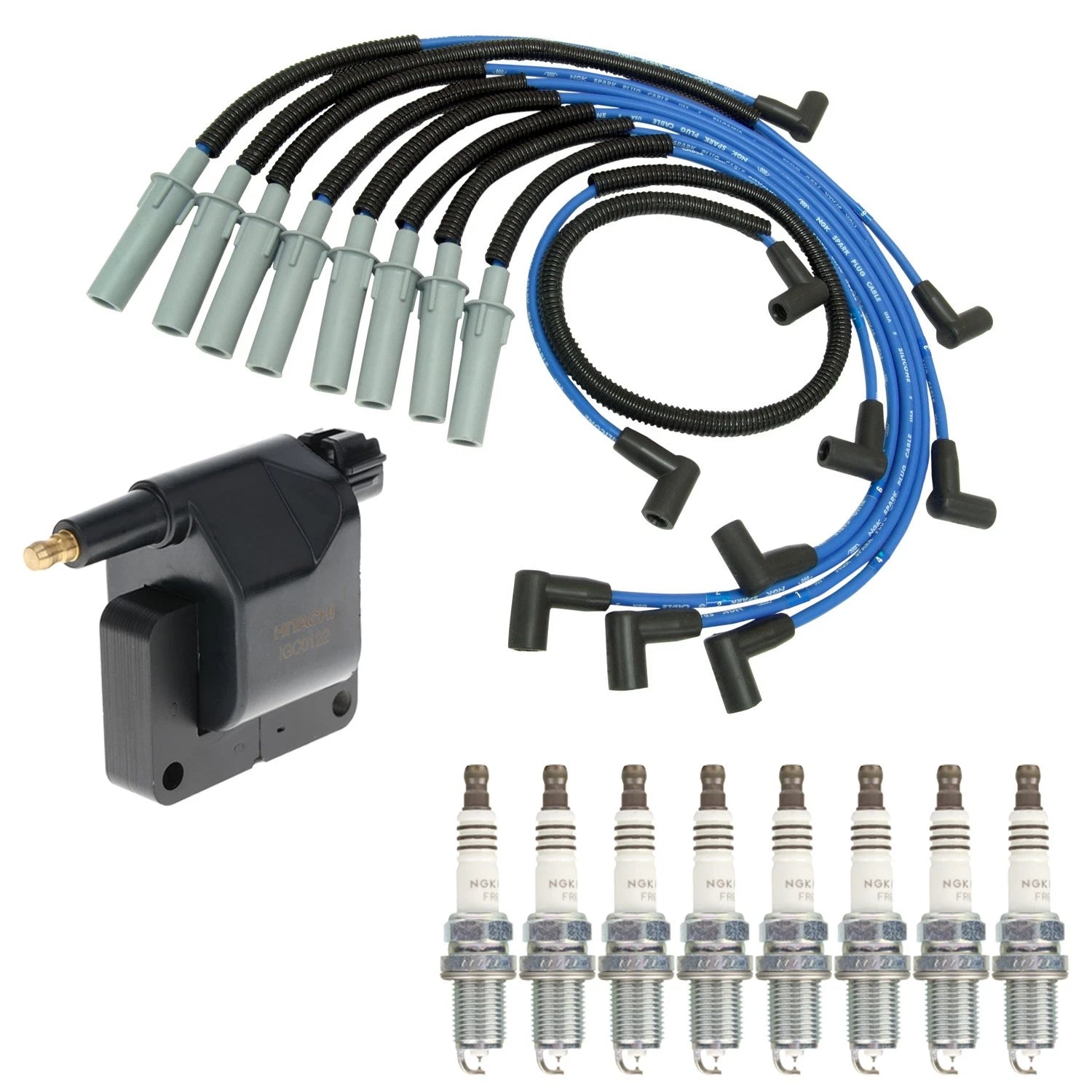 Set of 8 Hitachi Ignition Coils & NGK Ruthenium Spark Plugs for Ram 1500 (2019–2023)
