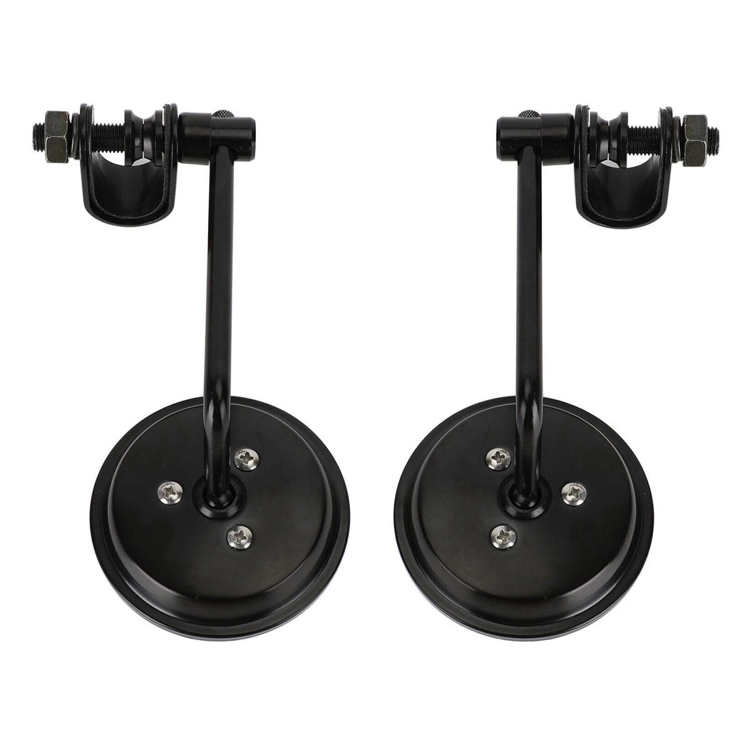 Clamp On 3" Round Black Mirrors for Cafe Racer Chopper Bobber