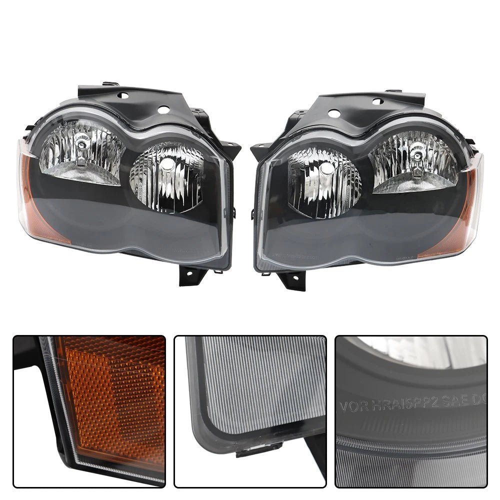 Set of 2 Black Headlights for Jeep Grand Cherokee (2008–2010)