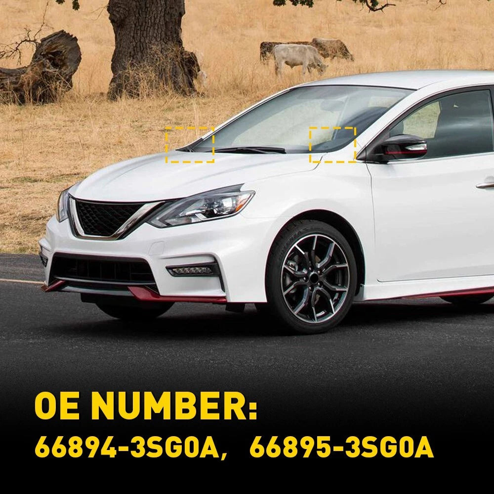 Pair of Black Front Wiper Side Cowl Extension Covers for Nissan Sentra (2013–2019)