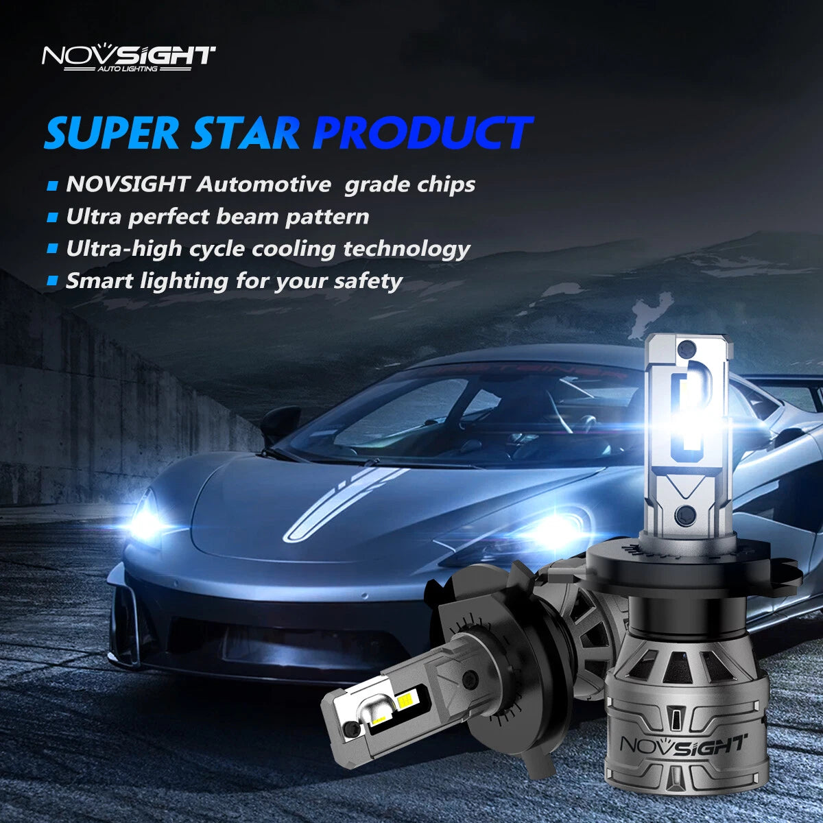 H4 9003 LED Headlight Bulb for NOVSIGHT (20000LM, CanBus, IP68)